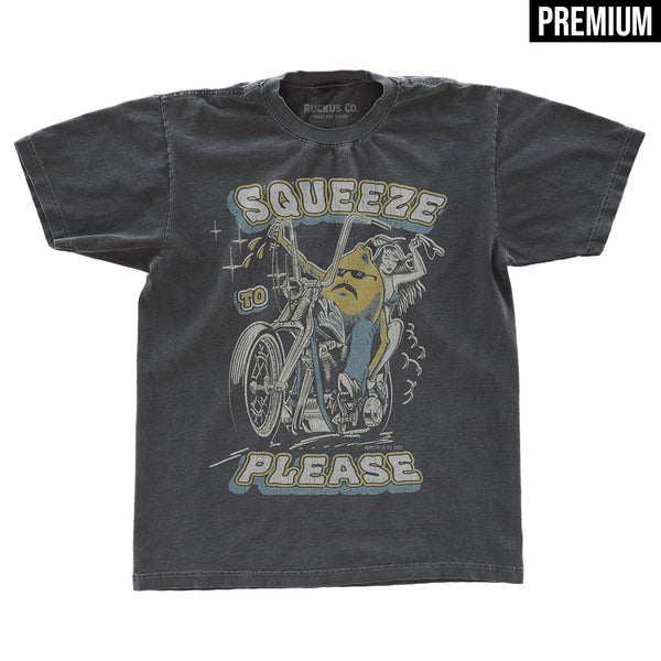 Ruckus Co. Squeeze to Please Lemon Motorcycle T-Shirt Vintage Black