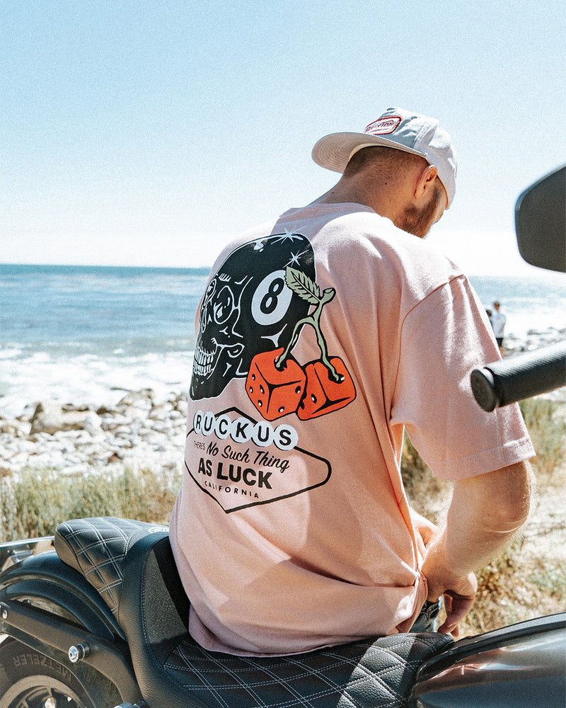 Ruckus Co. No Such Thing As Luck Skull 8 Ball T-Shirt - Salmon