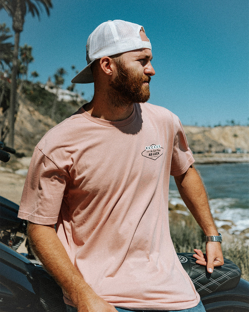 Ruckus Co. No Such Thing As Luck Skull 8 Ball T-Shirt - Salmon