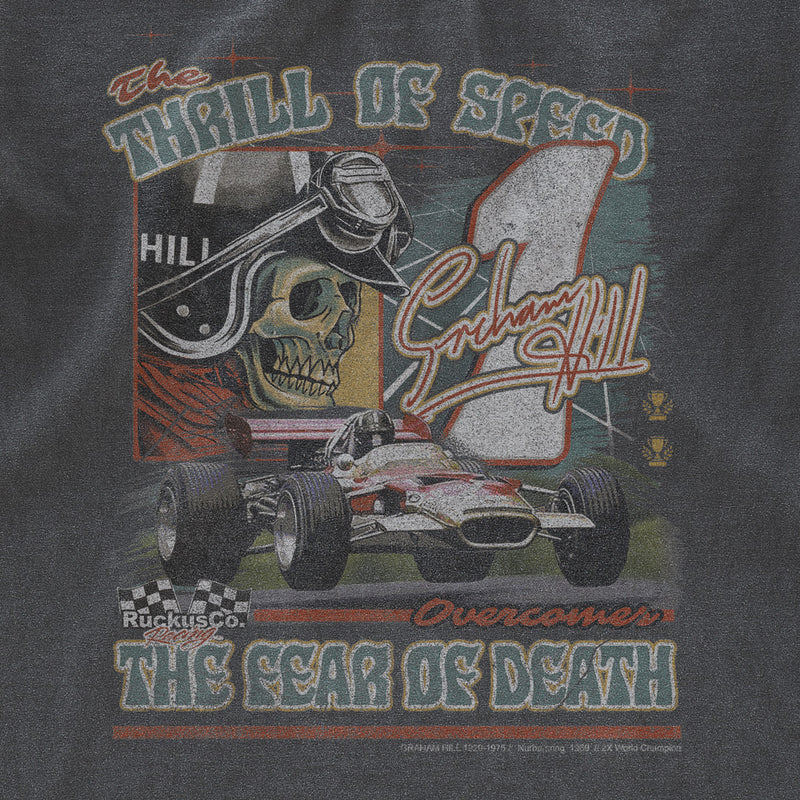 Ruckus Co. Thrill of Speed Overcomes The Fear of Death Graham Hill Formula 1 Shirt - Vintage Black
