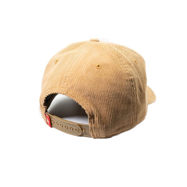 Ruckus Company Built For Chaos Snapback Hat Tan Corduroy with Red Patch
