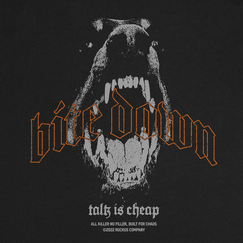 Ruckus Co. Bite Down Talk is Cheap Doberman Rottweiler Dog T-Shirt Black